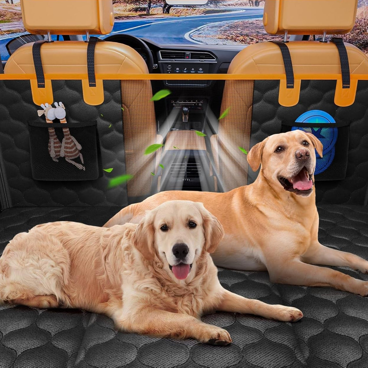 Extension de siège arrière pour chiens, housse de siège de voiture, fond rigide pour SUV, petit camion, hamac pour chien avec fenêtre en maille pour voyage (orange, pour voitures/Suv/petit camion)