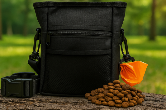 Dog Treat Pouch 2.0 | Pet Training Hands-Free Snack Bag W/Strap. Holds 2 Cups Kibble, Phone & Keys. Magnetic Clasp & Waist Belt Clip. Includes 1 Roll of Poop Bags (Green/Grey)
