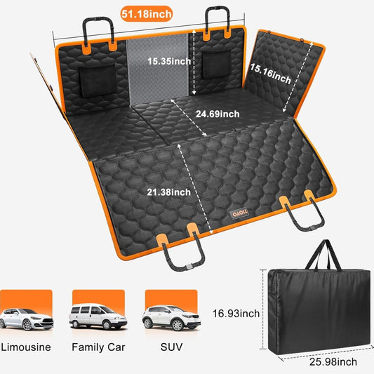 Extension de siège arrière pour chiens, housse de siège de voiture, fond rigide pour SUV, petit camion, hamac pour chien avec fenêtre en maille pour voyage (orange, pour voitures/Suv/petit camion)