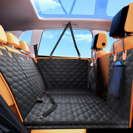 Extension de siège arrière pour chiens, housse de siège de voiture, fond rigide pour SUV, petit camion, hamac pour chien avec fenêtre en maille pour voyage (orange, pour voitures/Suv/petit camion)