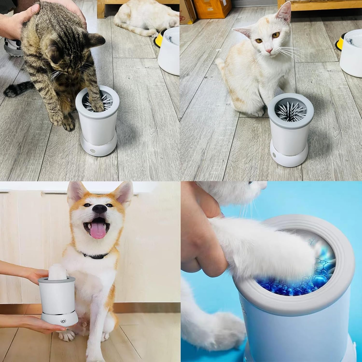 Electric Dog Paw Cleaner and Massager, Portable USB Rechargeable Paw Washing Cup, Automatic Foot Cleaning Machine for Small to Medium Dogs (White)